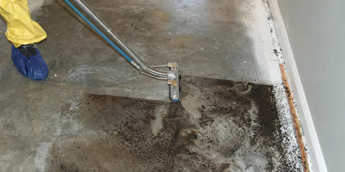 sewage removal technicians extracting contaminated wastewater from a residential floor in Boca Raton, FL